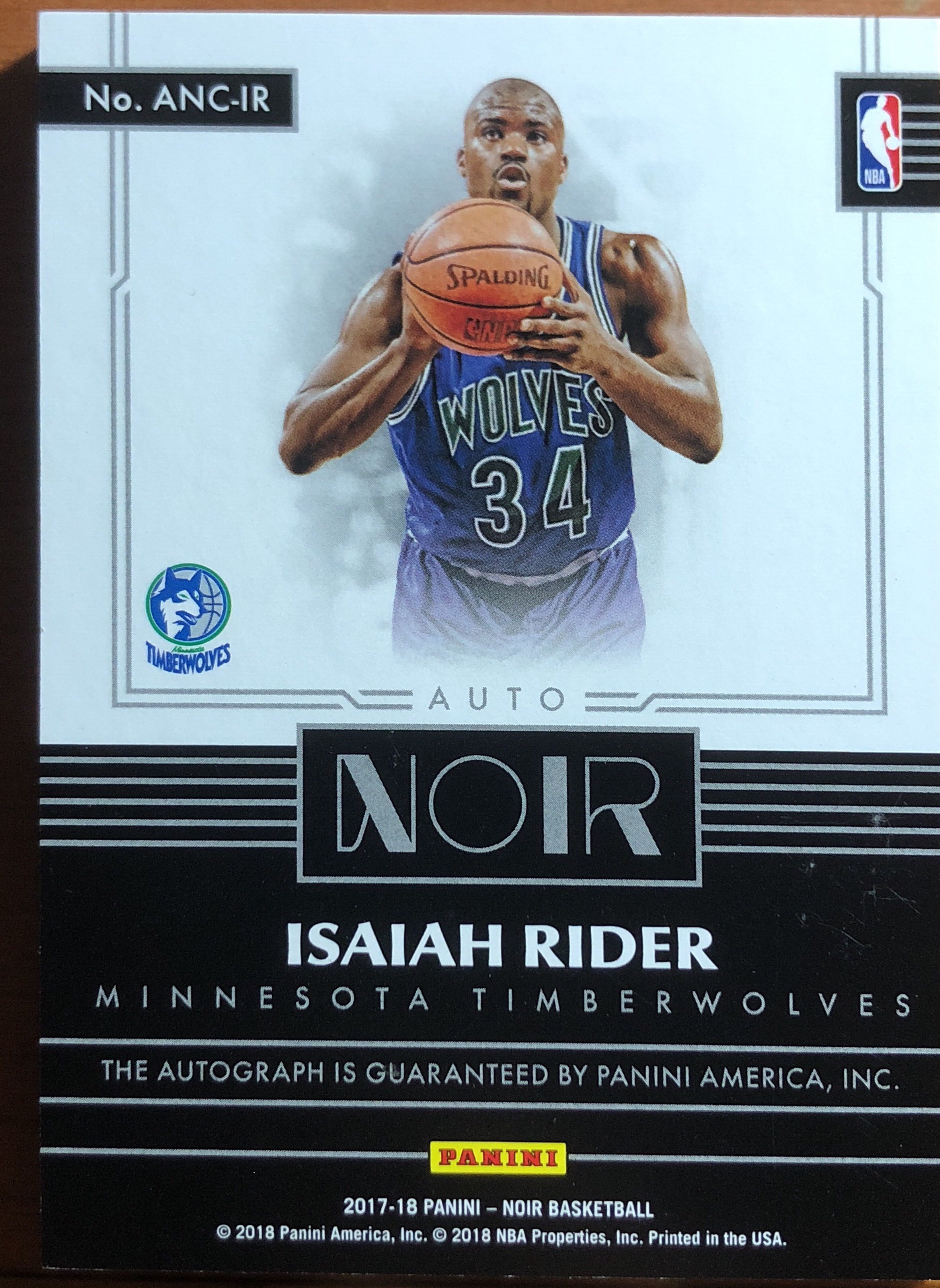 17-18 noir系列 森林狼老人 里德 isaiah rider /25 签字