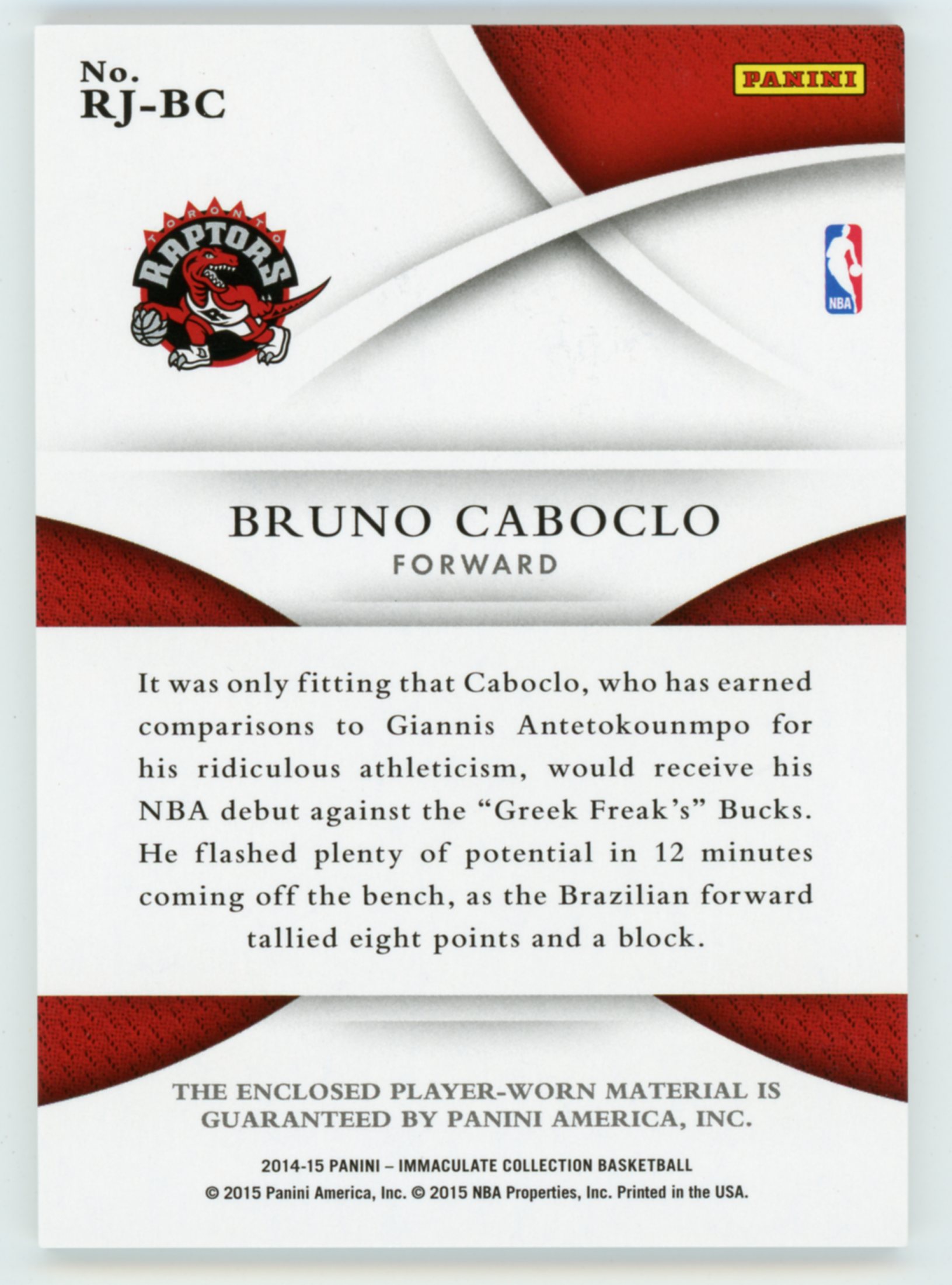 【dw-无顶价拍卖】2014-15 immaculate rookie bruno caboclo rc