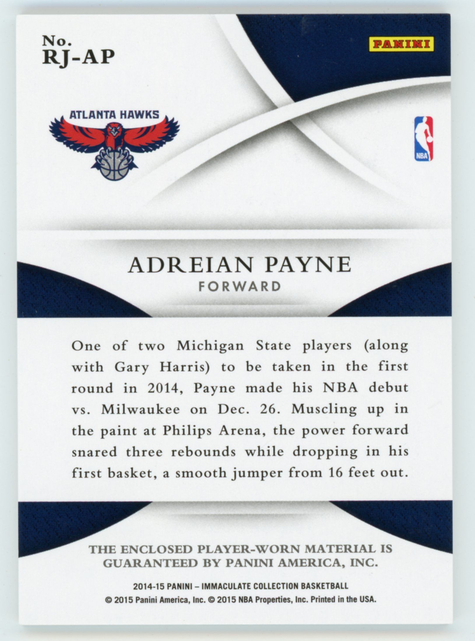 【dw-无顶价拍卖】2014-15 immaculate rookie adreian payne rc