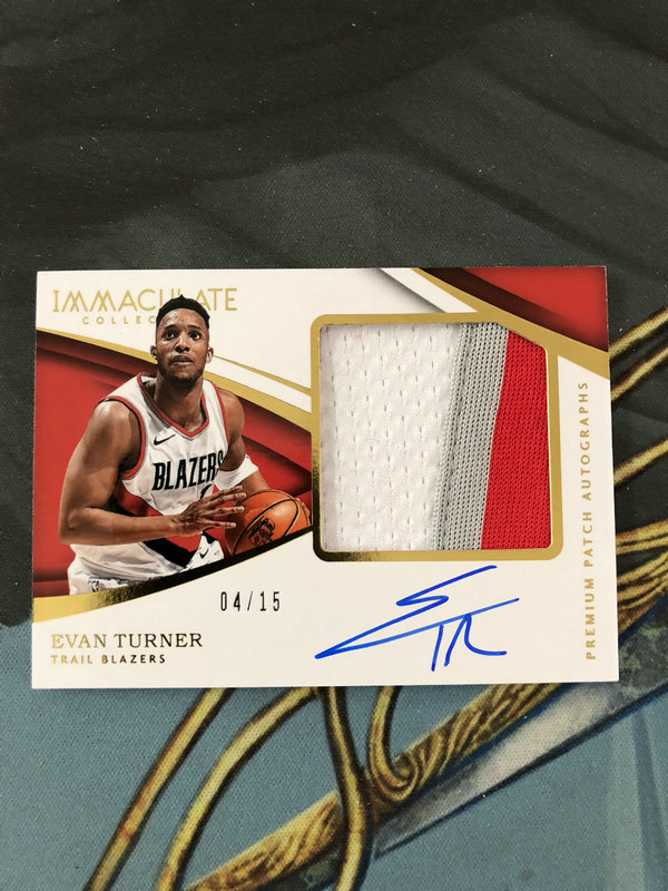 immaculate pa 多色实物patch auto 签名 限量 /15 evan turner 特纳