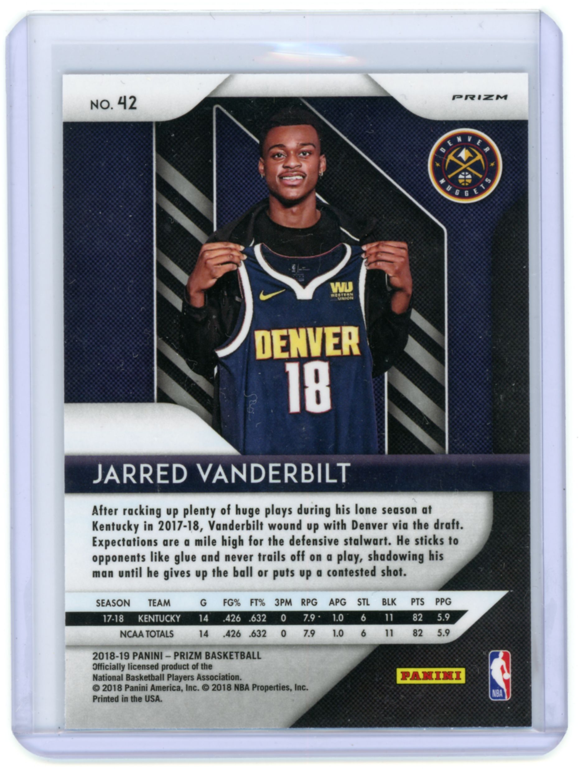 【dw】2018-19 prizm jarred vanderbilt rc prizm silver 折射